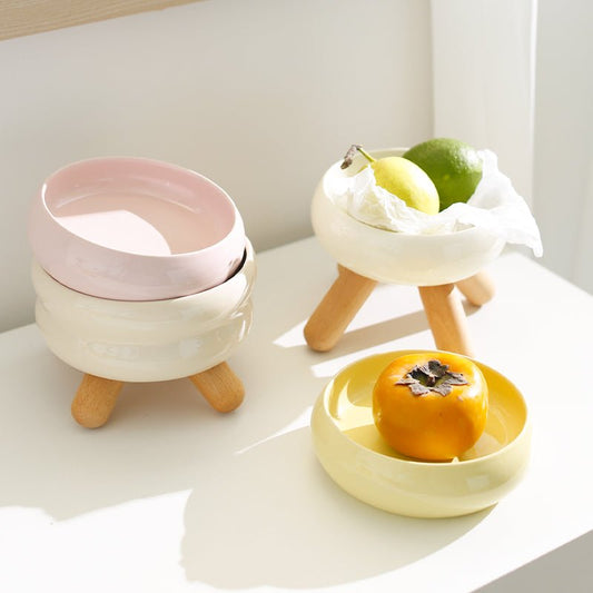 Gulu Elevated Ceramic Pet Food Bowl with Wooden Stand